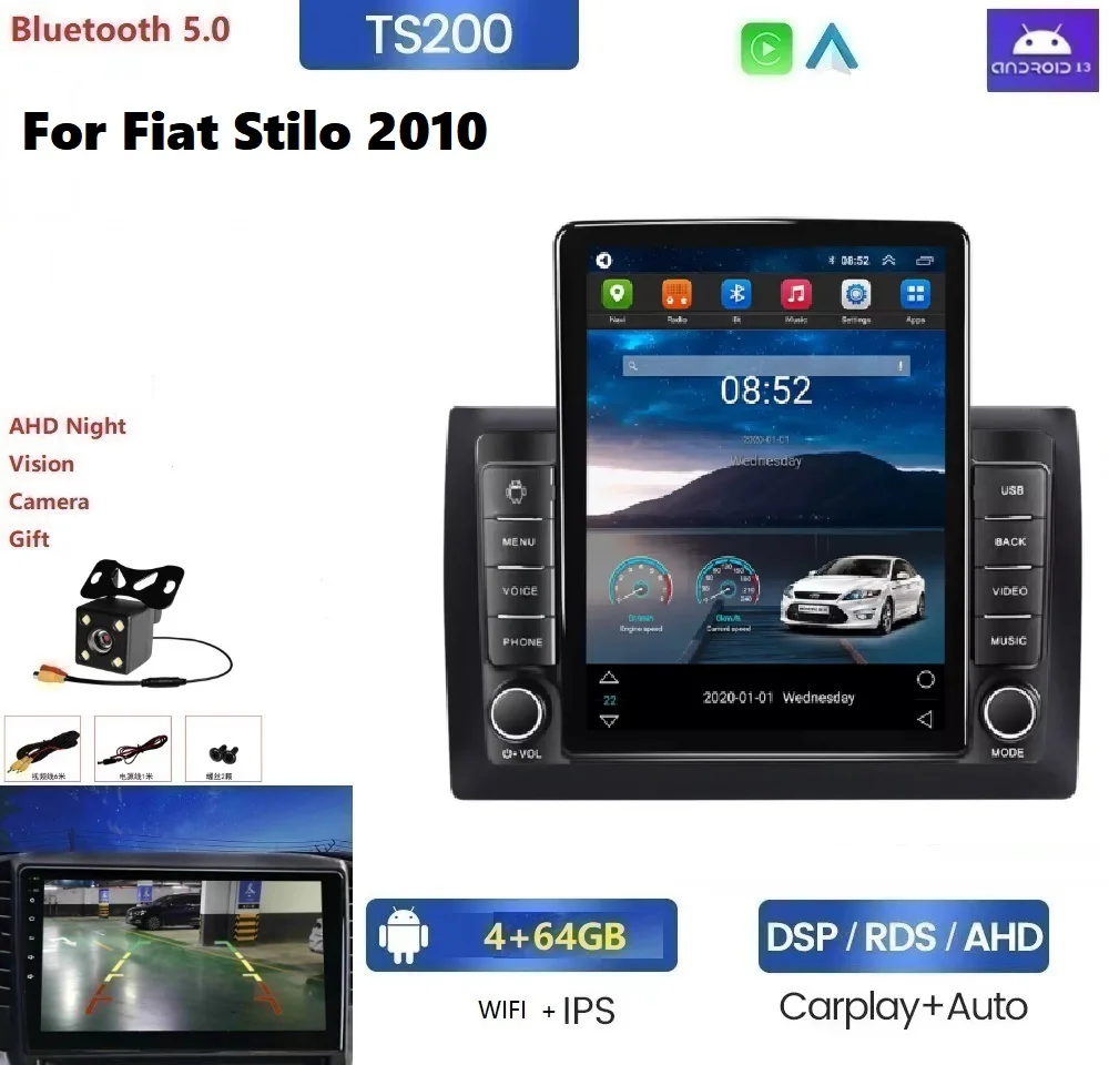 Android 13 Tesla 8+128G car dvd gps android car video For Fiat Stilo 2010 carplay 360 camera AM FM SWC car gps auto audio system