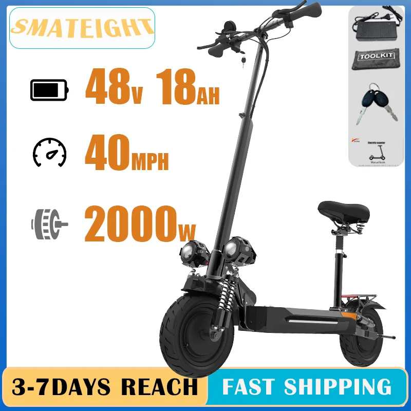

2000W Dual Motors Electric Scooter for Adults 40MPH Fast Speed 40Mile Long Range 10inch Street Tires Foldable Commuter with Seat