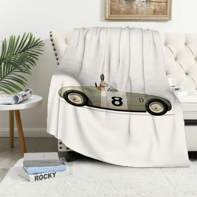 

Funny Cartoon Animals Car Art Nursery Print Giraffe Bear Rabbit Children Throw Blanket Fluffy Soft Blankets for Decorative Sofa