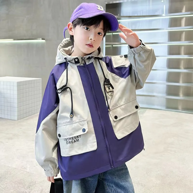 

Boys Hooded Trench Coats Fashion Long Sleeve Kids Windbreaker Spring Autumn Kids Clothing