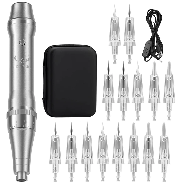 

Deergirl Permanent Makeup Machine Kit 8V/10000RPM Speed Adjustable 0-2.5MM Needle Length With 15PCS Eyebrow Needle Tool Kit