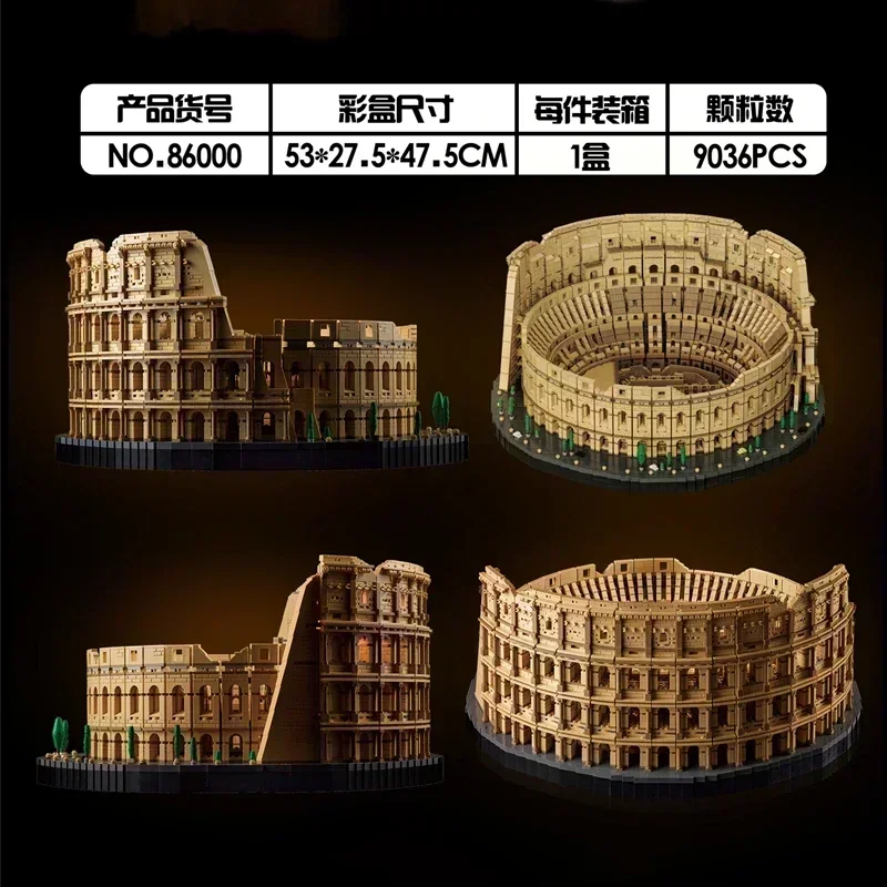 In Stock 9036pcs 86000 Movie Series Architecture City The Italy Roman Colosseum Model Building Blocks 10276 Bricks Kids Toys