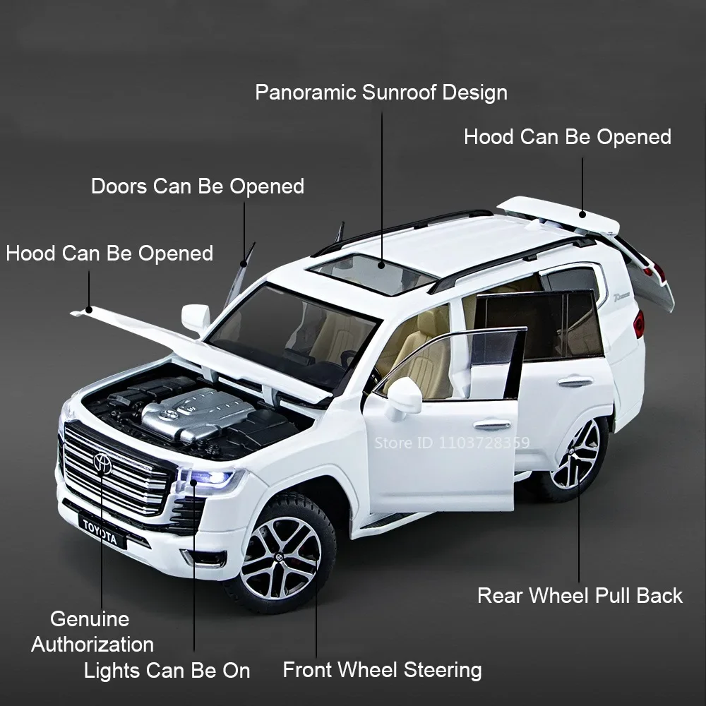 1:24 랜드크루저 RAV4 장난감 모델카 합금 다이캐스트 사운드 라이트 도어 오픈 풀백 시뮬레이션 차량 장난감 어린이 선물