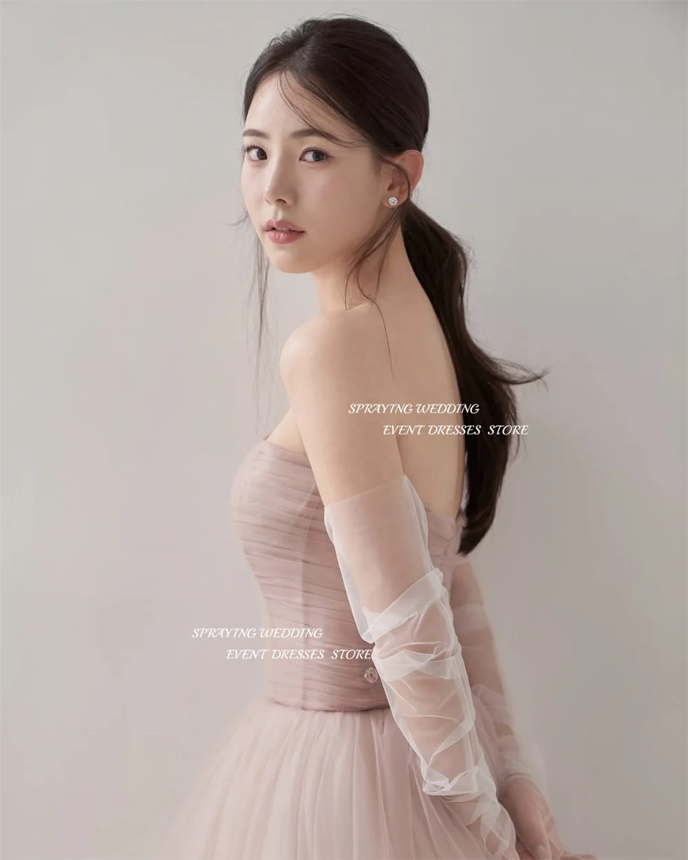 SPRAYING Feenhaftes Tüll-Abendkleid, Korea-Hochzeitskleid, Fotoshooting, trägerlos, A-Linie, bodenlang, Korsett, Partykleid, individuell gestaltet