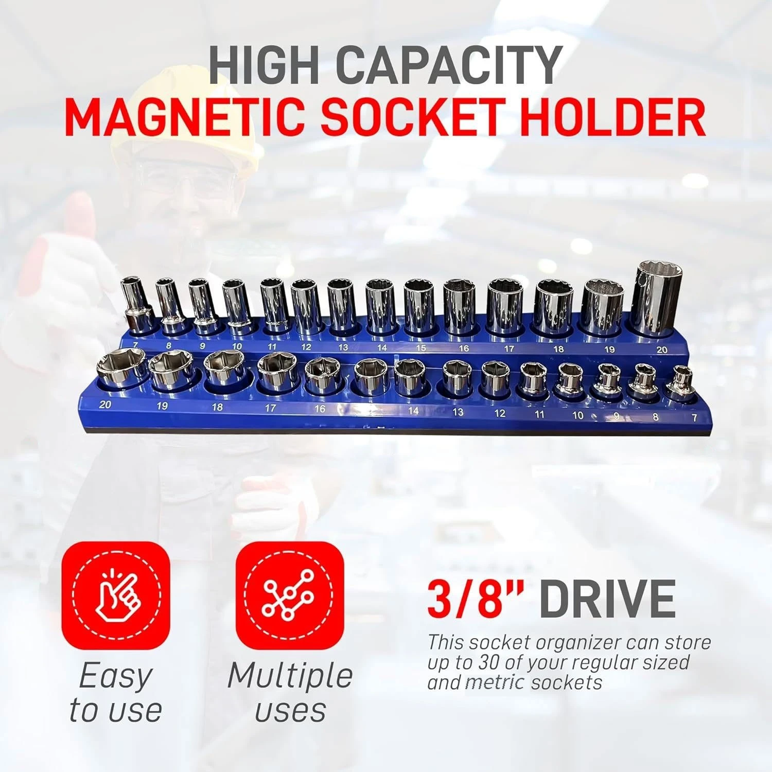 Magnetic Socket Organizer, 6-Piece Tool Organizers 1/2 inch, 3/8 inch,1/4 inch DriveHolds 143 Pcs Standard and Deep Size Sockets