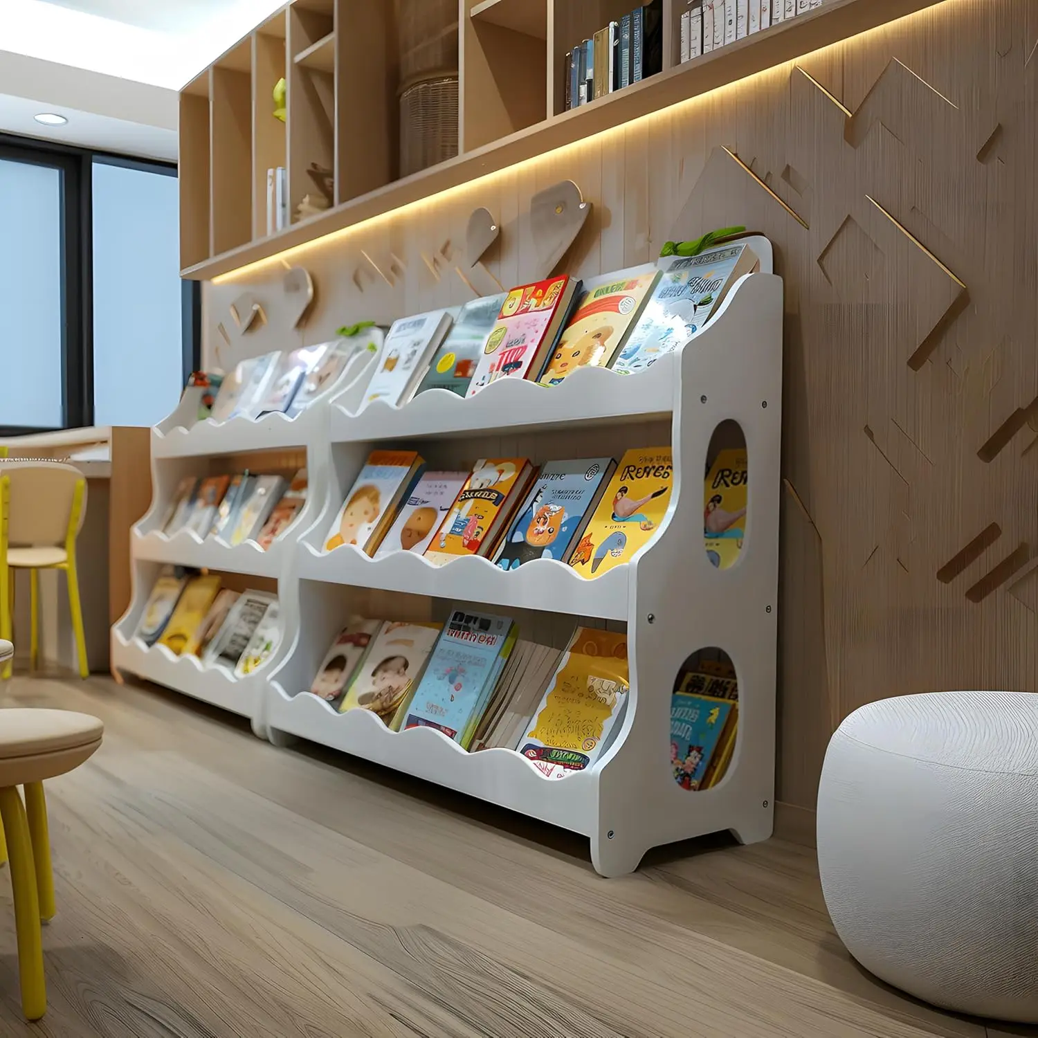 رف كتب خشبي من مونتيسوري، تصميم هولندي، 3 طبقات صدفي، سنوفال وايت #3