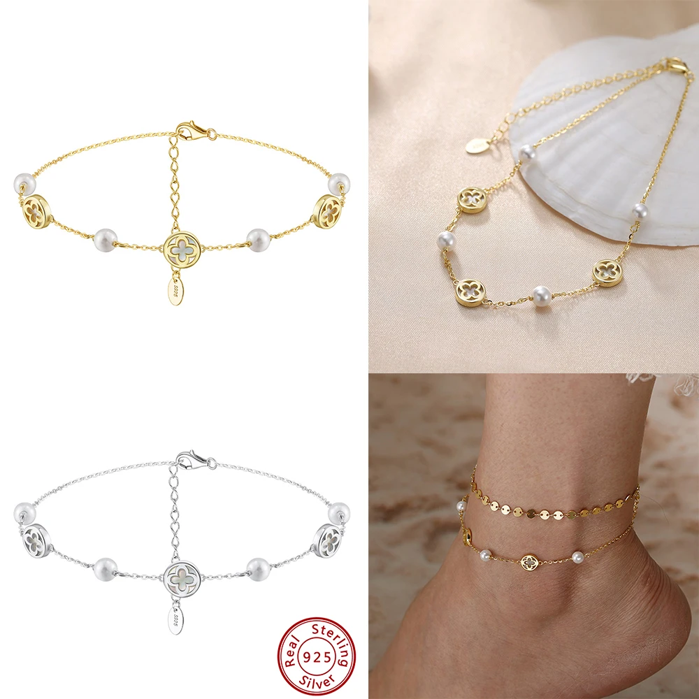 

Kiss Mandy, серебро 925, четырехлистный клеверный браслет на ногу, винтажный браслет на ногу с изображением клевера, летние аксессуары для девочек GMA06