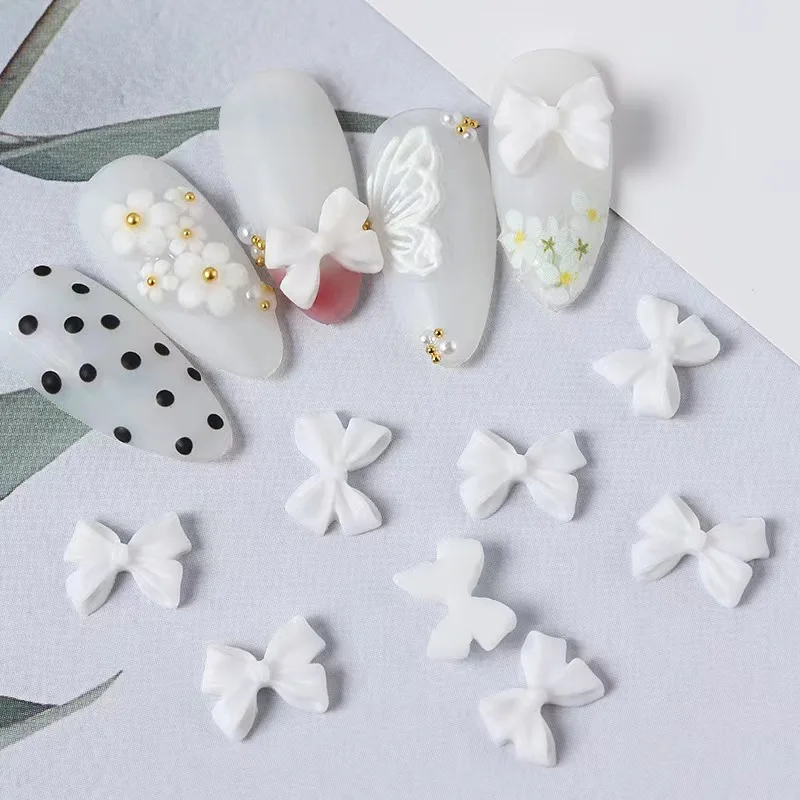 50pcs Mini Bow Nail Art Decorations 3D Cute Candy Color Nails Charms Designs Pink Black White DIY Resin Nail Accessories