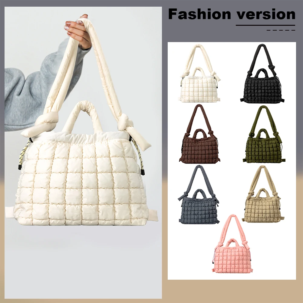 

Women Puffer Tote Bag Quilted Shoulder Bag Multi-Function Padded Crossbody Bag Large Capacity Bubble Satchel Bag Puffy Sling Bag