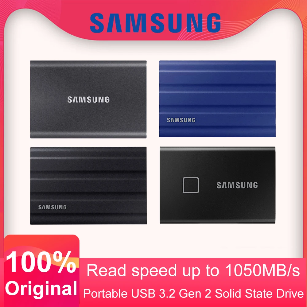 Samsung T7 portable NVMe SSD سامسونج T7 المحمولة NVMe SSD 1 تيرا بايت 500 جيجابايت 2 تيرا بايت درع 4 تيرا بايت اللمس الخارجية الحالة الصلبة محركات ديسكو duro externo Type-C USB 3.2 Gen 2