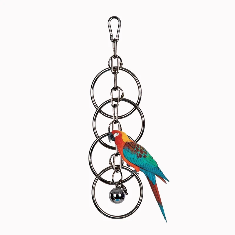 Parrot Rings 304 Stainless Steel Metal Medium Large Parrot Bird Toys Bite Climb Development Puzzle Hanging Display Pendant