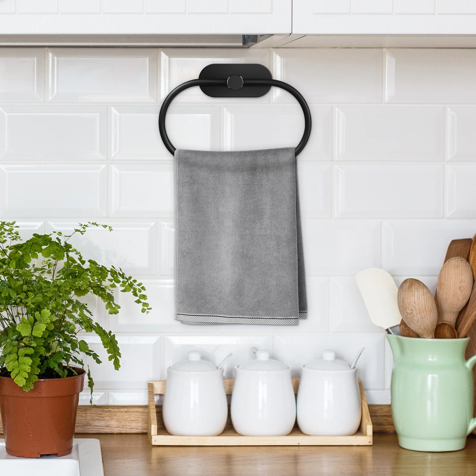 

1pcs Metal Towel Ring Heavy Duty 180° Swivel Adhesive Wall Mounted Bathroom Organizer Compact Design Towel Storage Hanger