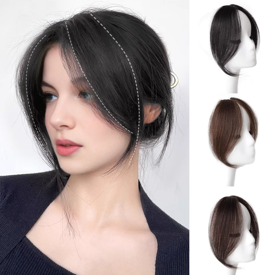 Elegant 2pcs Clip-In Hair Bangs Set for Women - Straight Synthetic Fringe with Middle Part, Versatile for All Hair Types