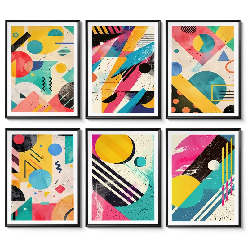 Vintage Abstract Shapes 80s 90s Retro Colorful Geometric Minimalist Canvas Poster Modern Art Painting Living Room Home Decor