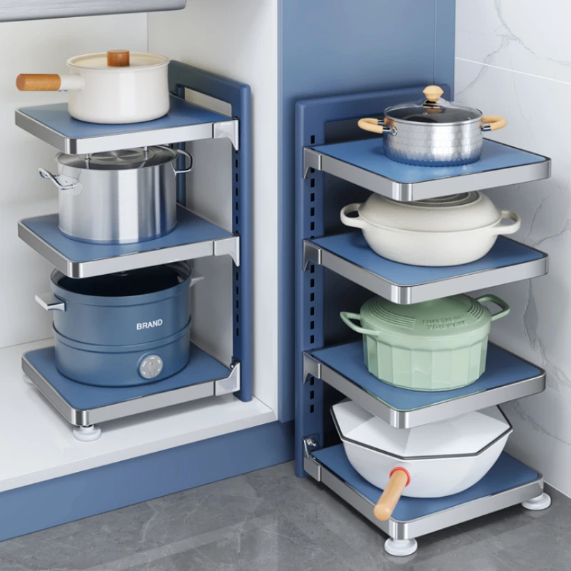 

Kitchen Shelf Household Cabinet Layered Pot Rack Sink Multi-Layer Cookware Storage Rack in Cabinet