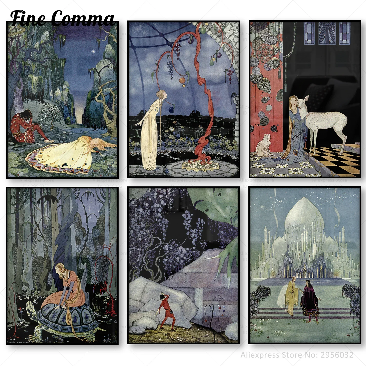 Vintage Poster Illustration Princess French Fariy Tale Virginia Sterrett Antique Children Canvas Print Wall Art Picture Decor