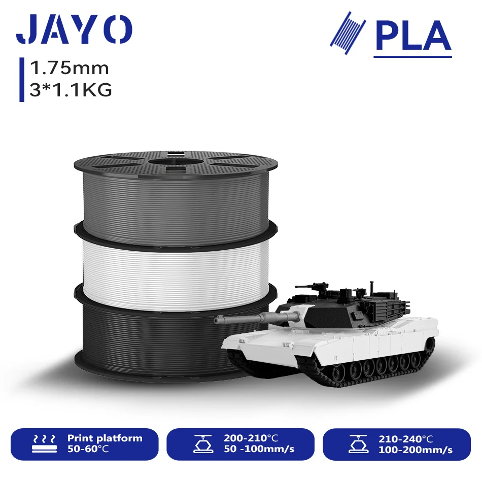 JAYO 3D PLA Druckerfilament 1,75mm Ungiftig & Blasenfrei PLA-Kunststoff als 3D-Druckfilament für 99% der 3D FDM Drucker & Stifte 1,1KG/Rolle*3