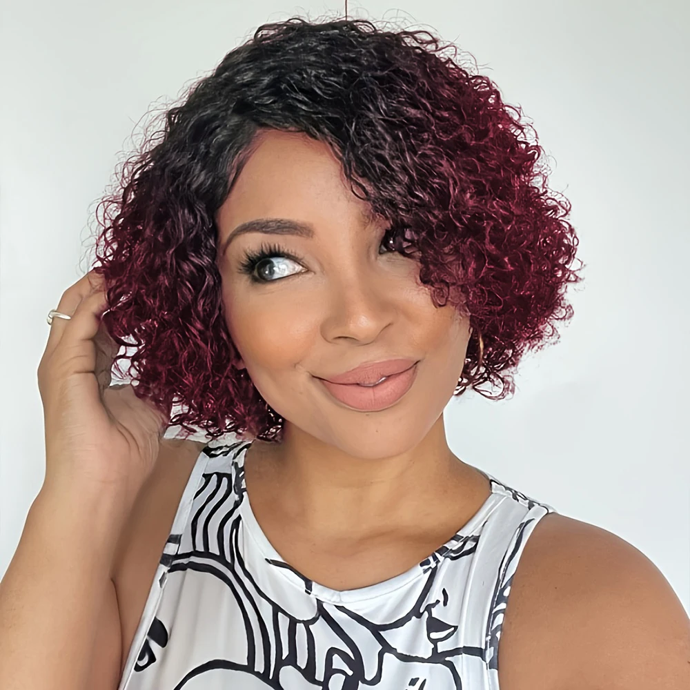 

Color Curly Wave Human Hair Wig 150% Density 8Inch 13x4 Transparent Lace Front Human Hair Wig Remy Wigs For Women Human Hair Wig