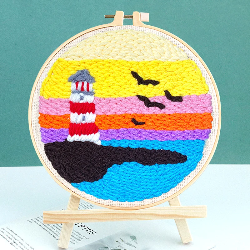 

Lighthouse DIY Punch Needle Kit Embroidery Poke Wool Yarn Needle Cross Stitch Kit For Beginner Women Handmade Gift Wholesale