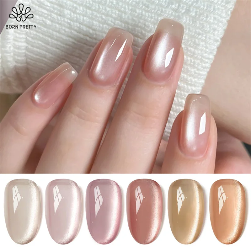 Nascido bonito 6 pçs/set gato gel magnético unha polonês auroras glitter brilhando semi permanente embeber fora uv verniz manicure conjunto kits