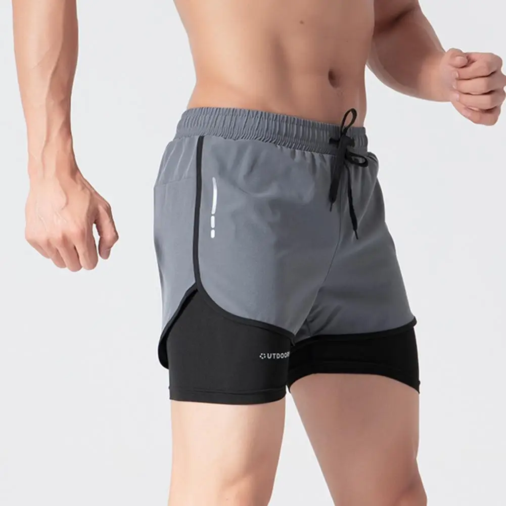 Summer Men Shorts 2 In 1 Quick Dry Workout Training Shorts Gym Fitness Jogging Short Pants Fake 2 Peiecs Running Shorts Workout