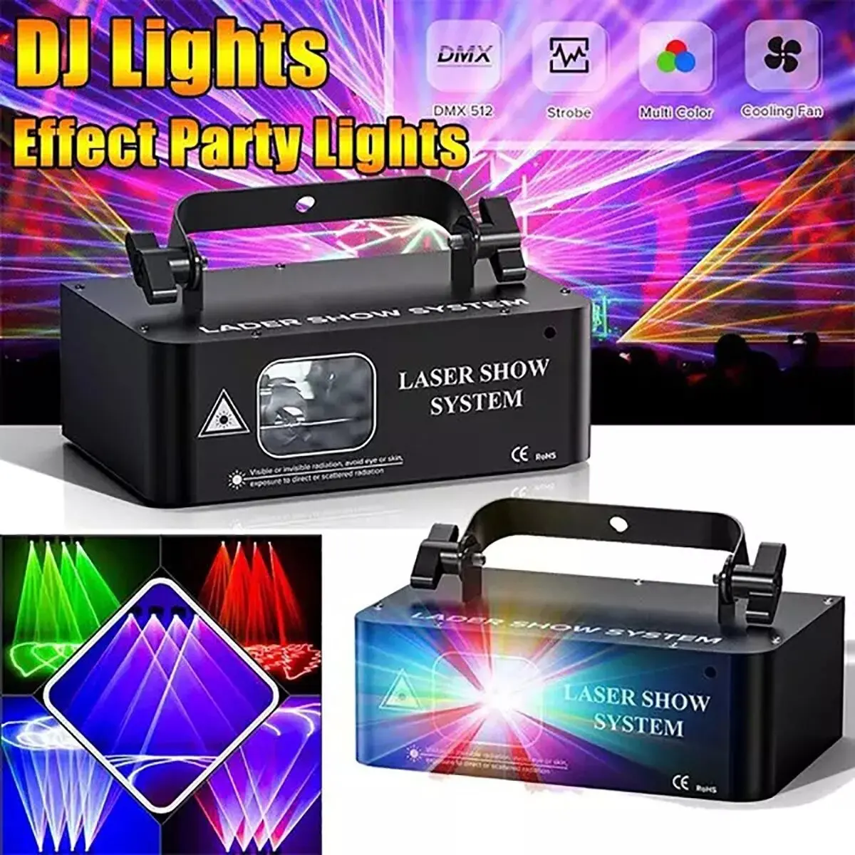 

DJ Laser Lights for Party 3D Animation Laser Light Show DMX512 Beam RGB for Indoor Bar Nightclub Birthday Halloween Christmas