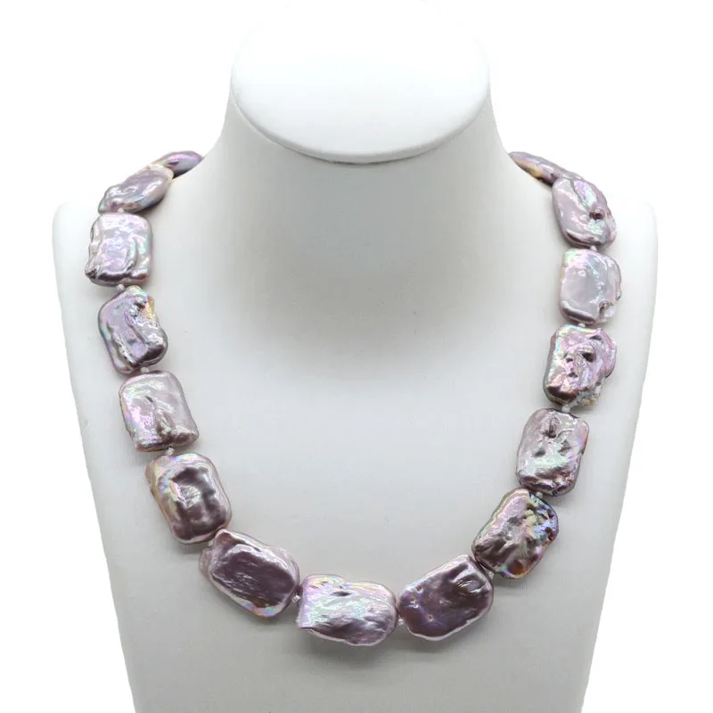 

Charming purple pearl necklace irregular rectangular baroque pearl handmade ladies necklace with extension chain