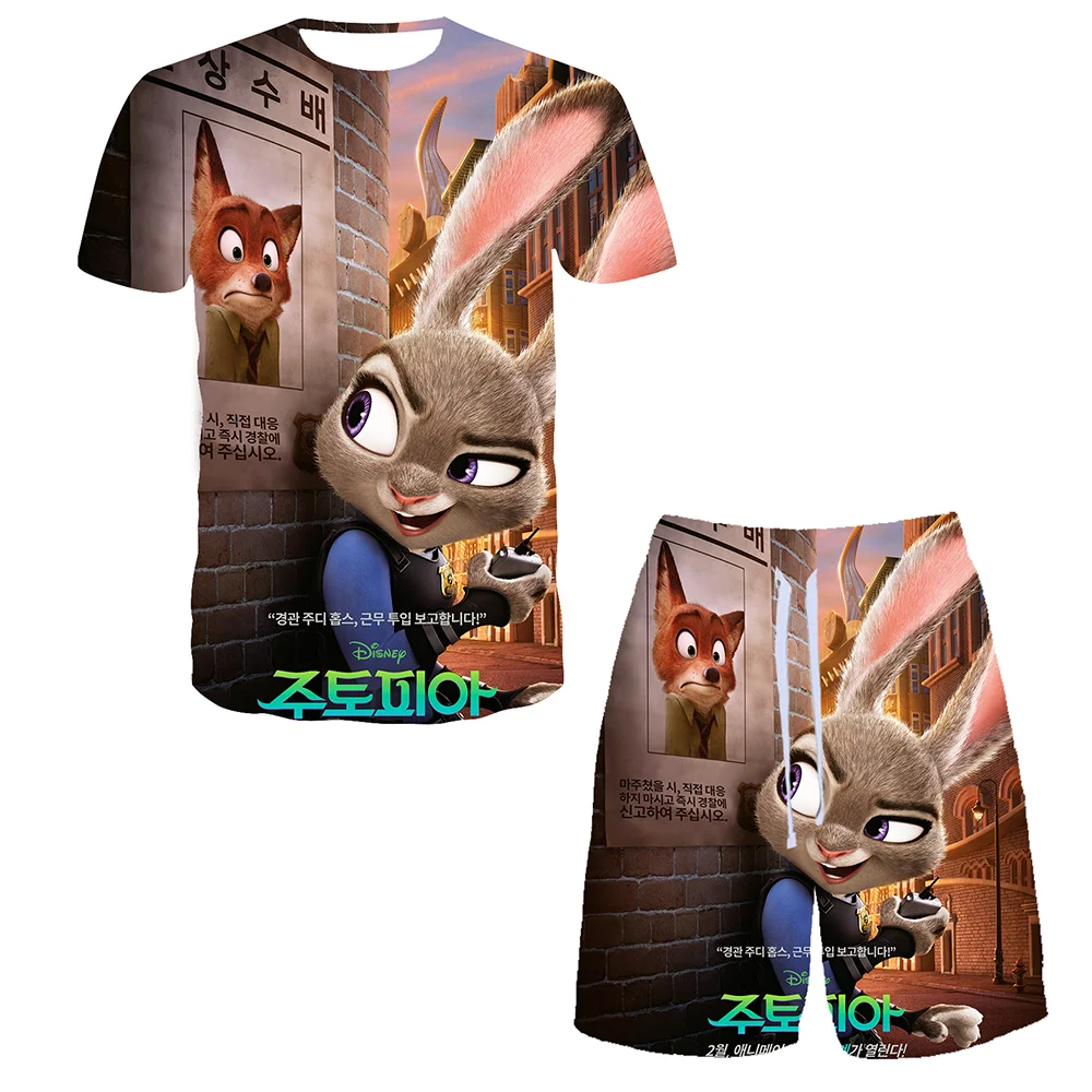 

Комплекты женских и мужских футболок с 3D принтом Disney зверополис, Джуди Nick, Повседневная дышащая одежда для детей, пляжные шорты в стиле Харадзюку