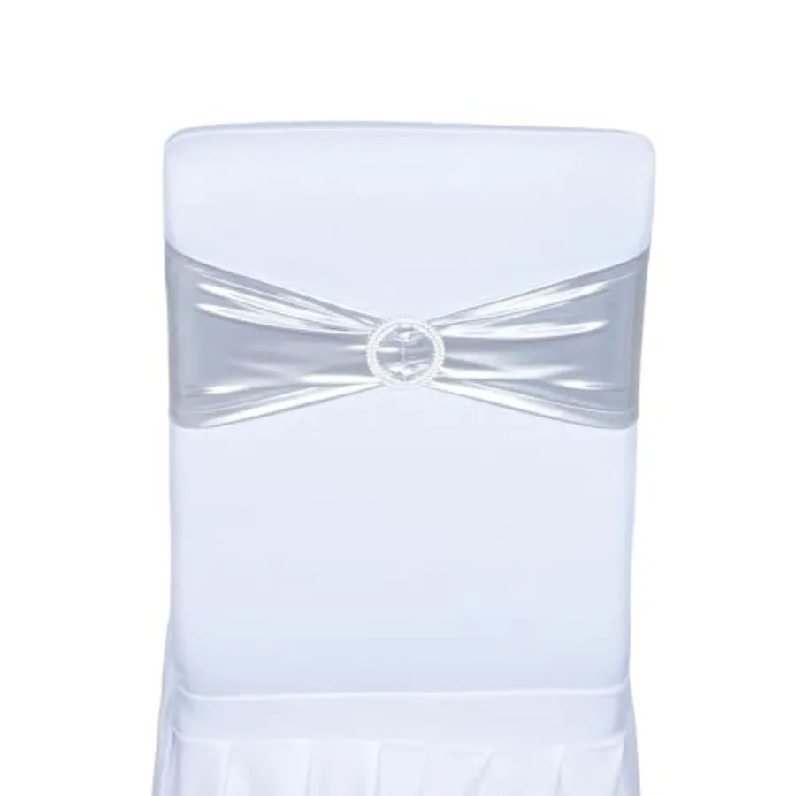

PCS Spandex Chair Sashes - Shiny Stretch Bows with Buckle Slider - No-Tie Universal Elastic Chair Bands for Wedding Reception P