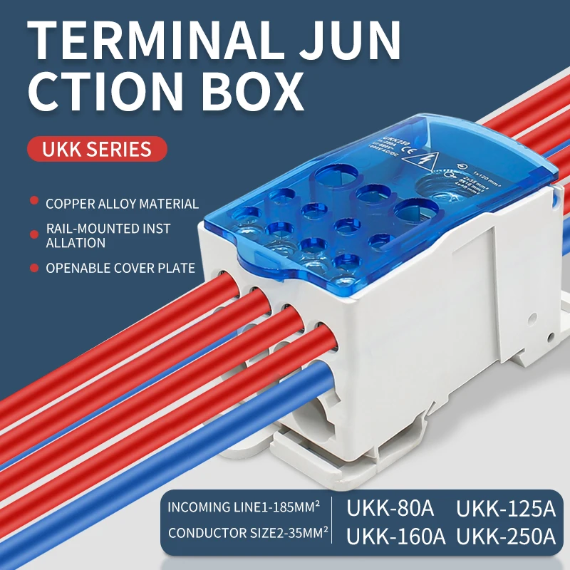 

CNAOM Distribution Box One In Several Out Power Wire Electrical Connector Junction Din Rail Terminal Block UKK 80A