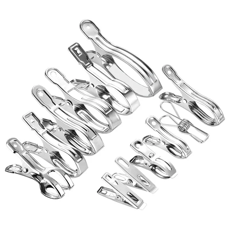 5/2/1Pcs Stainless Steel Washing Clothes Pegs Laundry Hanging Pins Sheet Quilt Holders Windproof Household Sealing Metal Clips