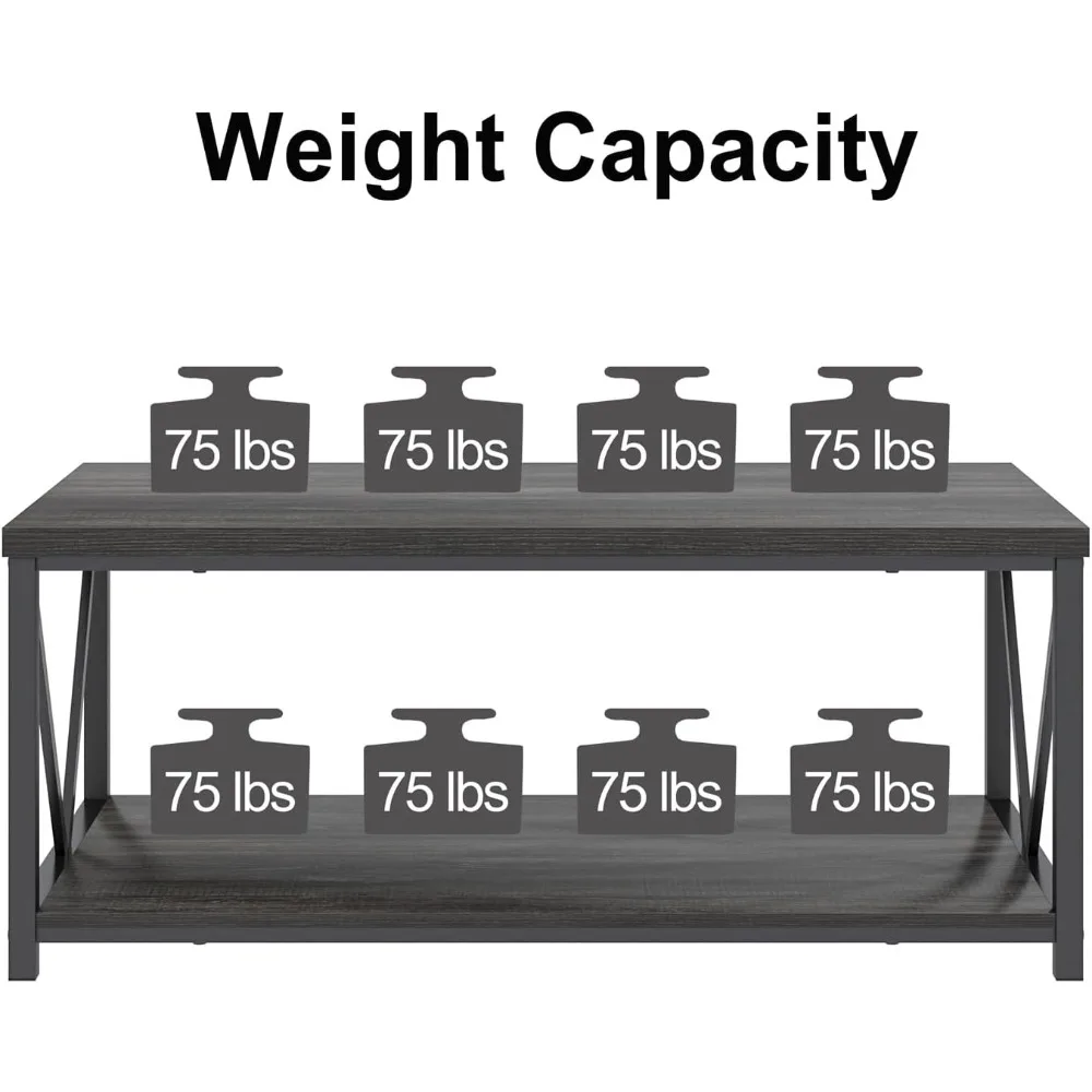 طاولة قهوة مع مساحة تخزين، طاولات مركزية صغيرة حديثة للمساحات الصغيرة، طاولة كوكتيل من الخشب الريفي والمعدن لغرفة المعيشة، 3 #5
