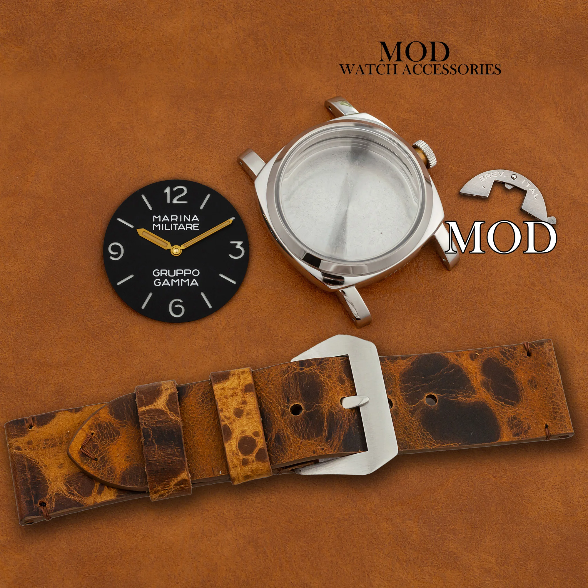 47MM Watch Case Genuine Leather Strap Luminous Dial Pointers 10ATM Waterproof For PAM Vintage 6152 ETA 6497/6498 ST3600 Movement