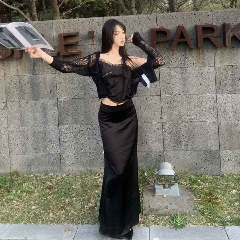 HKSH Damska Moda Punkowa Wiosna Lato Nowa Kolekcja Słodka Kokarda Elegancki Kardigan Cienka Przezroczysta Europejska Koszula Dzianinowa z Motywem Pajęcej Sieci HK4897