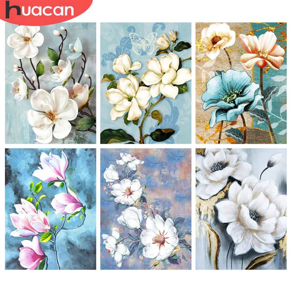 HUACAN Diamant-Gemälde, Blumen-Text, komplett, quadratisch, rund, Diamant-Mosaik-Sets, florale handgefertigte Kits, Kunstbilder von Strasssteinen