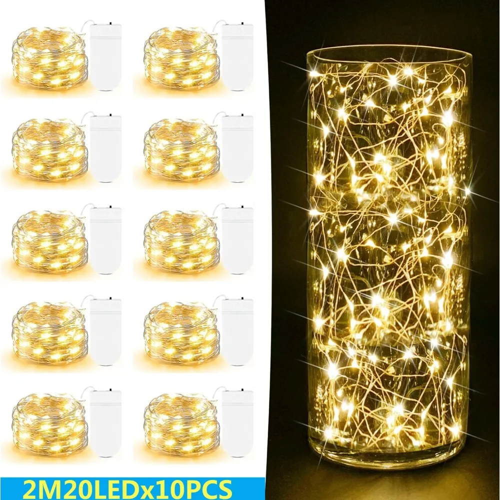 10 Pcs String Fairy Lights Silver Copper Wire Battery Powered Decorations Lights for Wedding Party Christmas Decor with Battery
