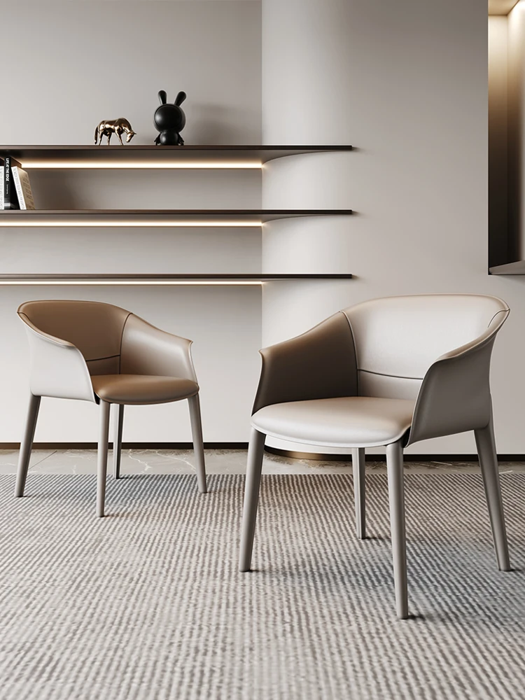 

Saddle leather dining chair home modern minimalist tea chair dining chair Italian minimalist designer study chair