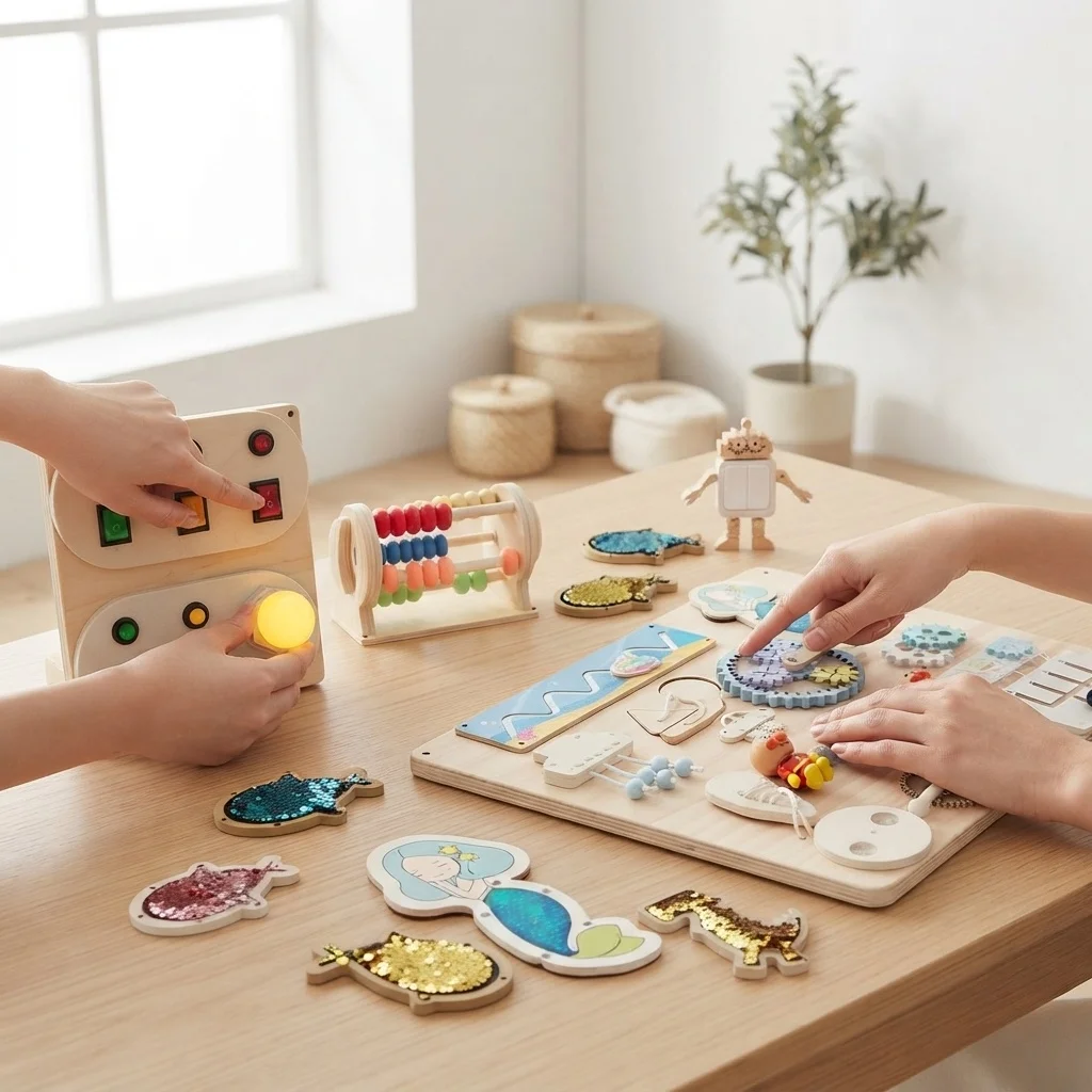 Dinosaur Busy Board Wooden DIY Accessories Montessori Early Learning Toy Animal Matching Puzzle Board Handmade Educational Senso