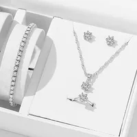 Ensemble de bijoux en cristal de mode polyvalent, bague, collier, bracelet, boucles d'oreilles, simple, contre-indiqué, élégant, 5 pièces 1