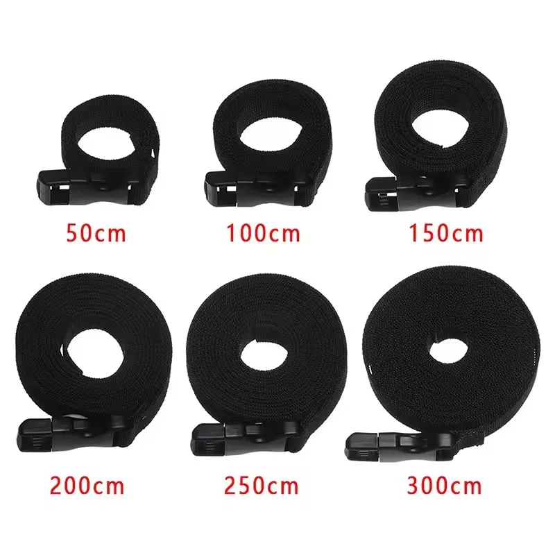 Sangle de ceinture à cils en Nylon noir Durable, attache de chargement pour bagages, avec boucle à came, Kits de voyage, outil de Camping en plein air