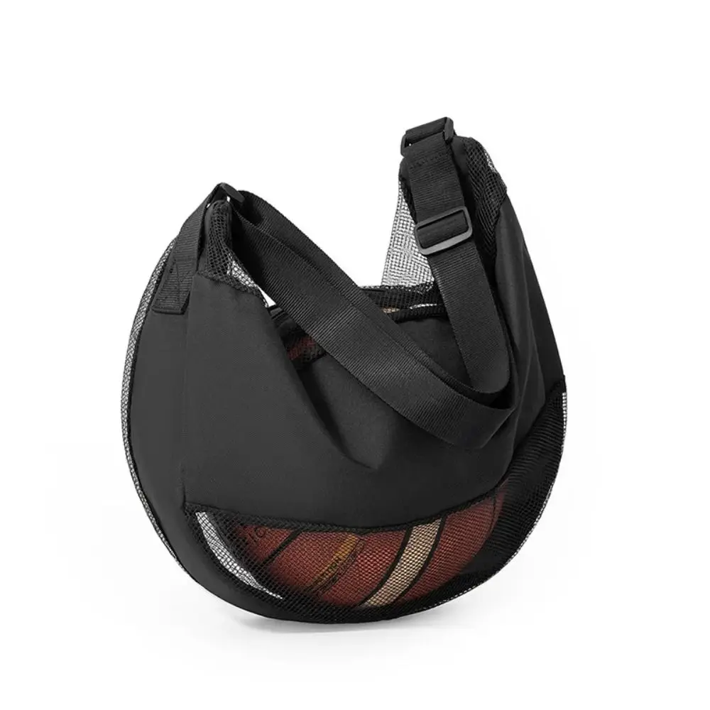 Borsa da basket multifunzionale in rete Borsa da palla singola regolabile traspirante Portatile con tasca con cerniera Borsa a tracolla per palla sportiva
