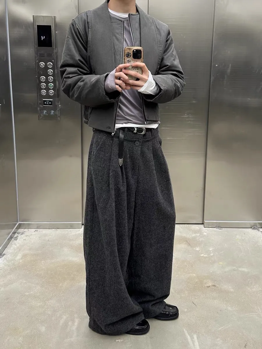 

Retro Korean Sle Men Women CleanFit Loose Wide Leg Pants Double Waist Design Casual Trousers Polyester Fiber All Seasons