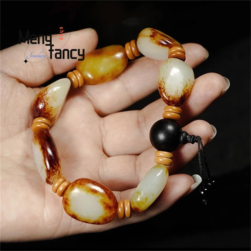 Natural Hetian Jade Seed Material Bracelet Original Stone Charms Fashion Jewelry Amulet Men Women Luxury Souvenir Holiday Gifts