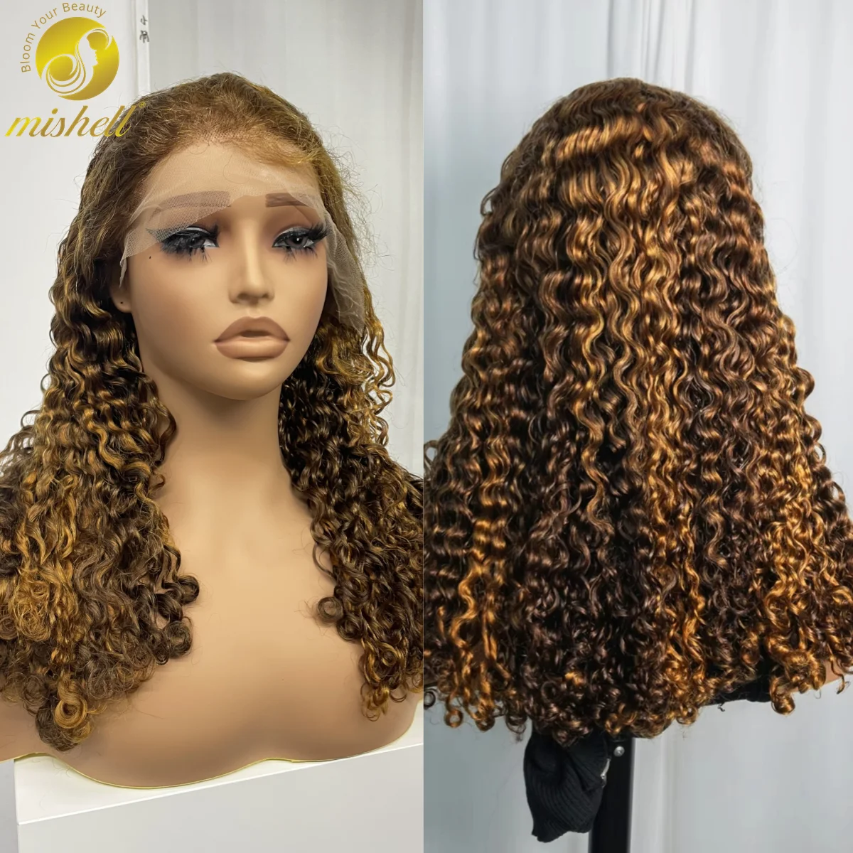 300% Density Roman Roll Human Hair Wigs HD 13x4 Lace Front Water Wave Wig 12A Double Drawn Highlight Ombre Bouncy Curly Hair Wig