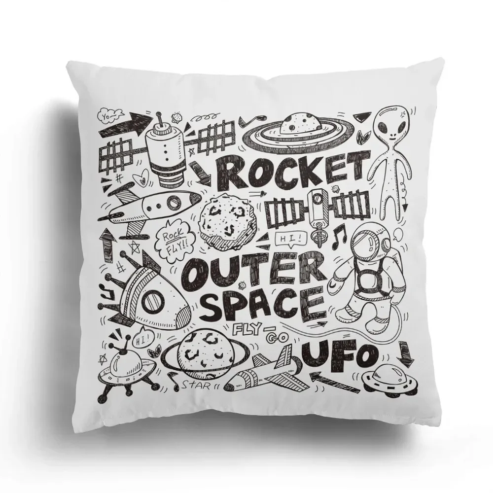 Home Sofa Cushion Cover Cartoon Pattern Pillowcase Fashion Black and White Star Astronaut