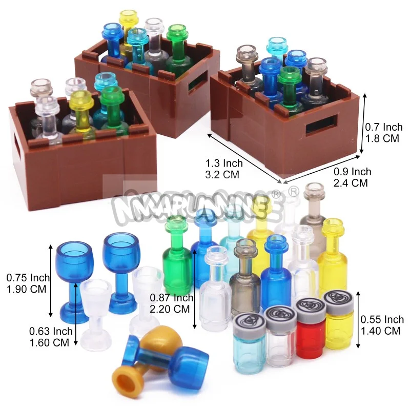 MARUMINE 87PCS MOC Klocki konstrukcyjne Akcesoria Butelka wina Szklane napoje Drewniane pudełko Widok ulicy Miasto Bar Pirat DIY Model klocków