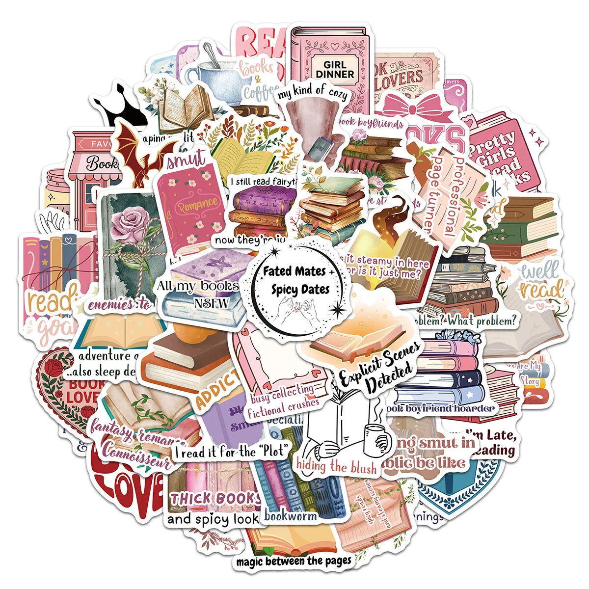 10/30/50PCS Vintage Book Lover Floral Quote Stickers Bookworm Reading DIY Decor For Water Bottle Phone Laptop Luggage Sticker