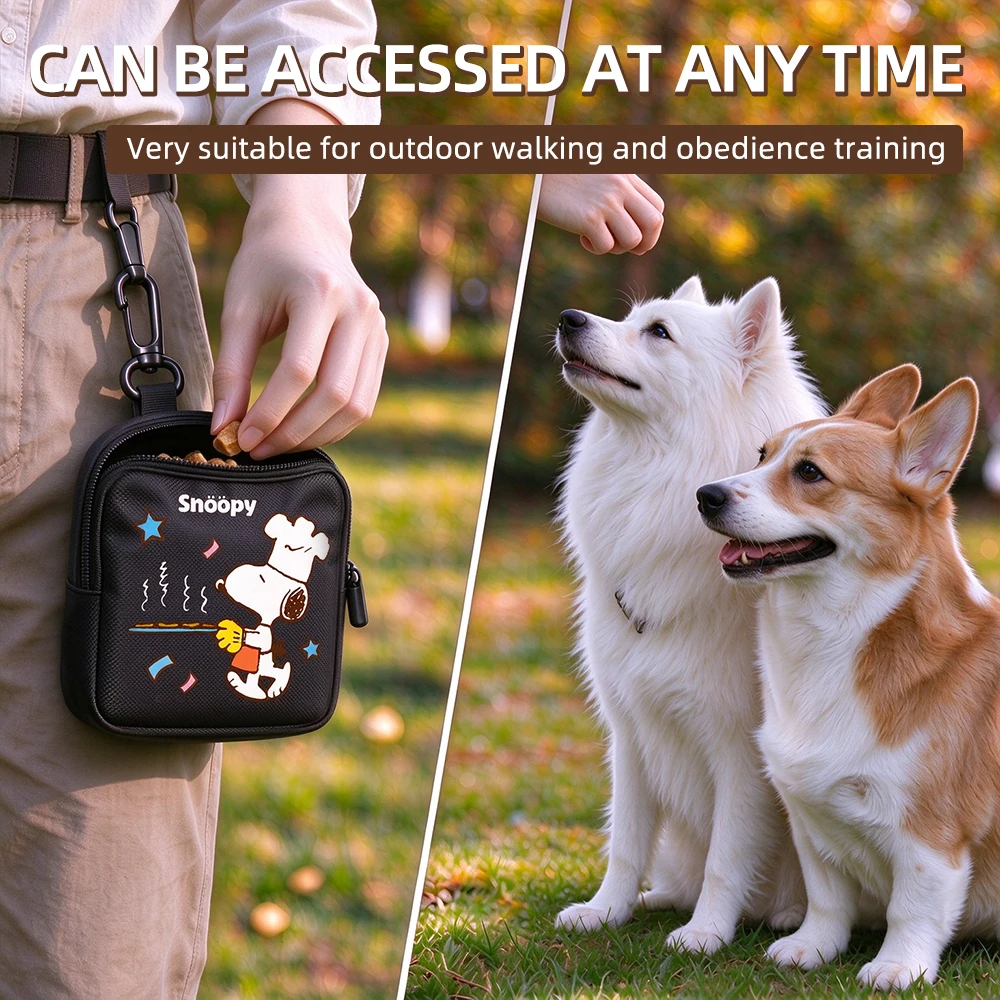 Snoopy Spill‑Proof Zippered Dog Treat Pouch Portable Pet Training Snack Bag for Dog Trainer