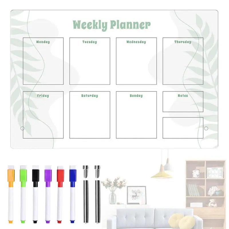 

Weekly Planner Board For Wall 12*8in Acrylic Weekly Desktop Whiteboard With 6 Markers Dry Erase Whiteboard Meal Planner Magnetic