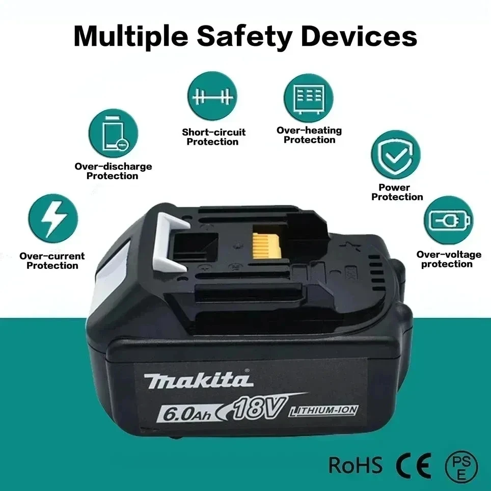 Makita 18V Battery 6000mAh Rechargeable Power Tools Battery with LED Li-ion Replacement LXT BL1860B BL1860 BL1850+3A Charger